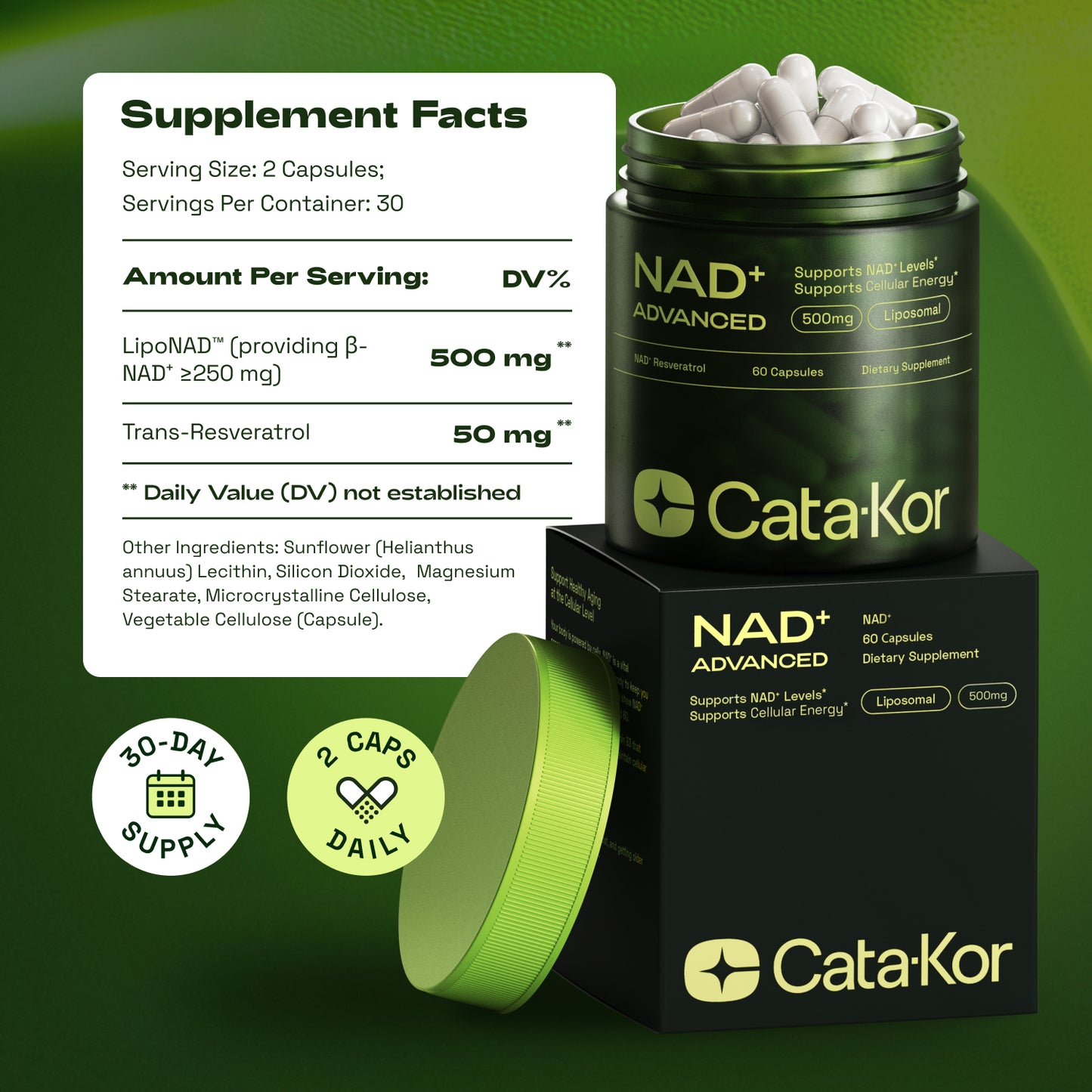 Cata-Kor NAD+ Advanced - NAD Supplement with Resveratrol