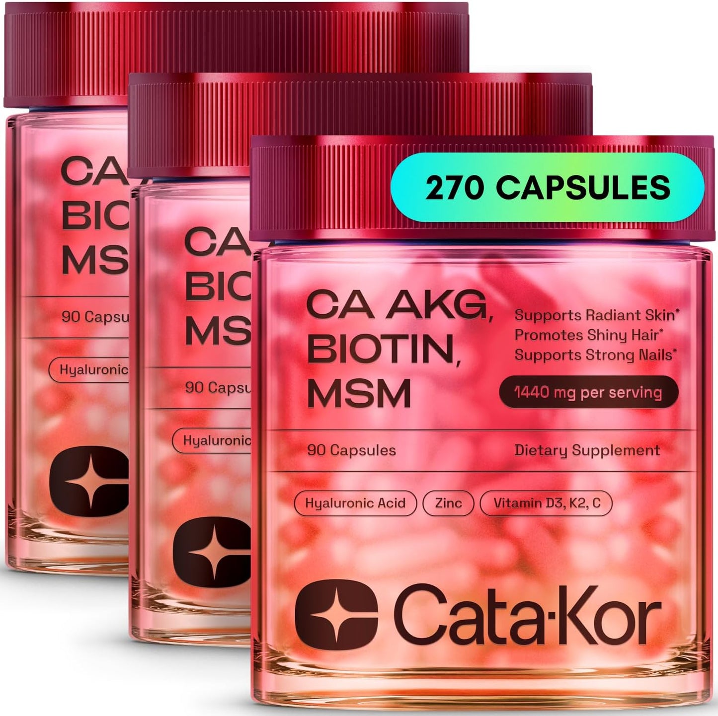 Cata-Kor Skin, Hair & Nails Supplement – Ca AKG, MSM, Hyaluronic Acid, Biotin