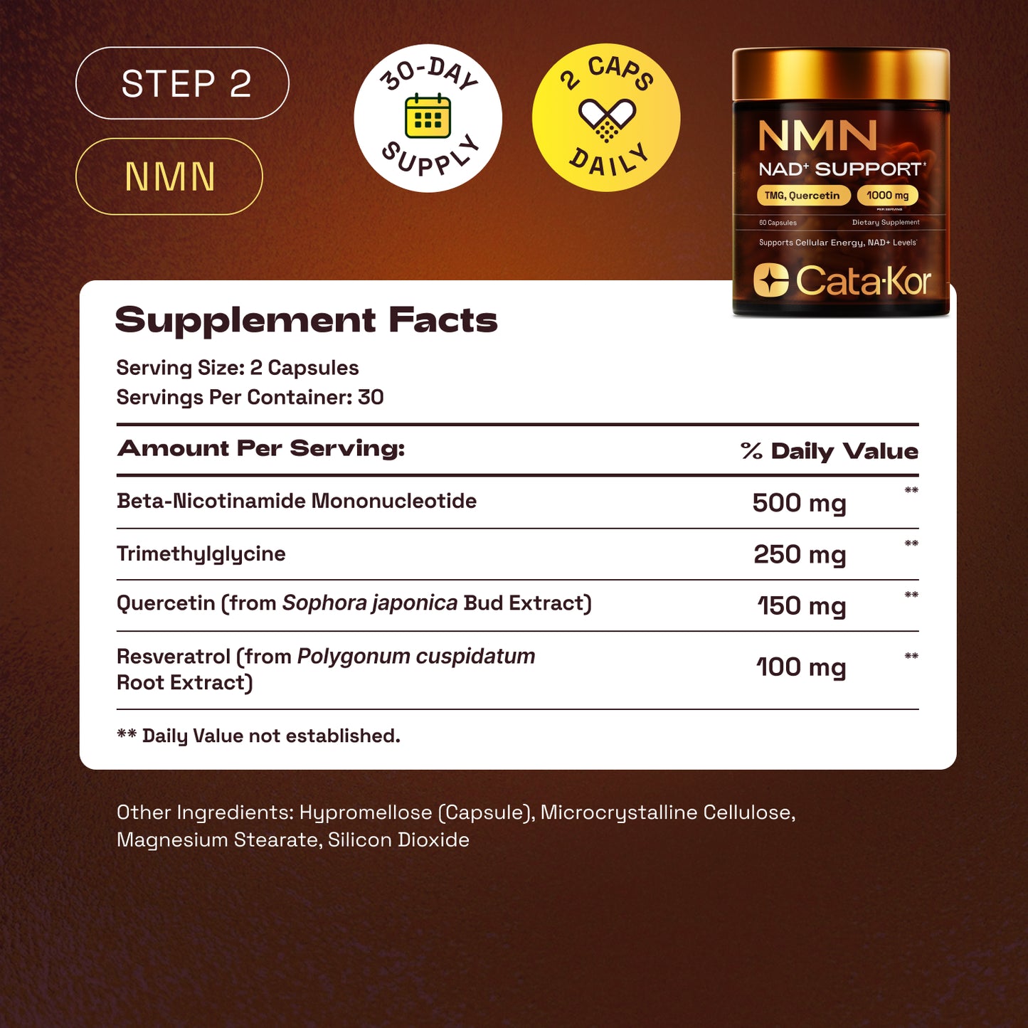 Cata-Kor Cellular Power Trio - NAD Advanced 500 mg, NMN 1000 mg, CA AKG 1000 mg - Resveratrol, TMG, MSM