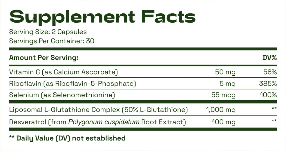 Liposomal Glutathione supplement facts