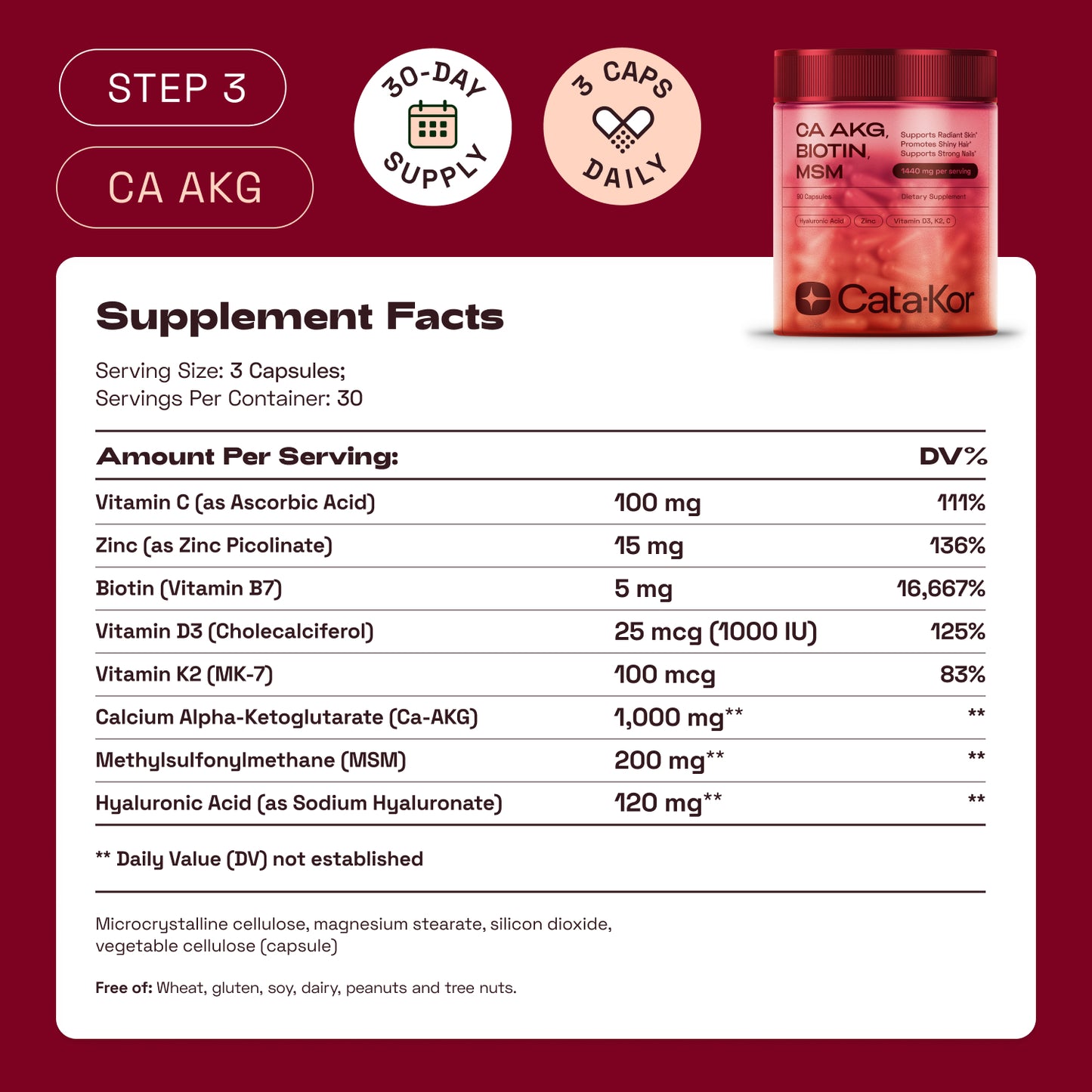 Cata-Kor Cellular Power Trio - NAD Advanced 500 mg, NMN 1000 mg, CA AKG 1000 mg - Resveratrol, TMG, MSM