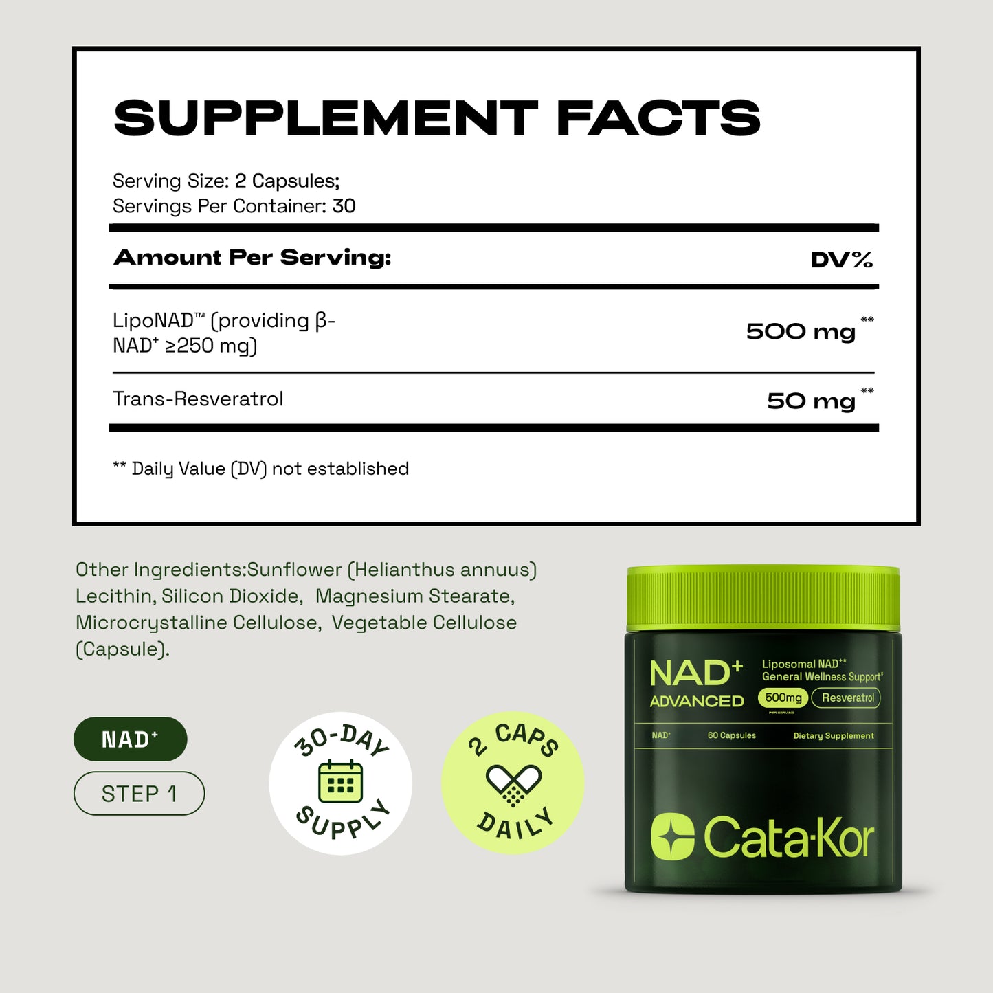 CEO's Bundle - Cata-Kor Liposomal Glutathione 500 mg, NMN 1000 mg, NAD+ Advanced 500 mg, CA AKG 1000 mg, Biotin, MSM, TMG, Hyaluronic Acid
