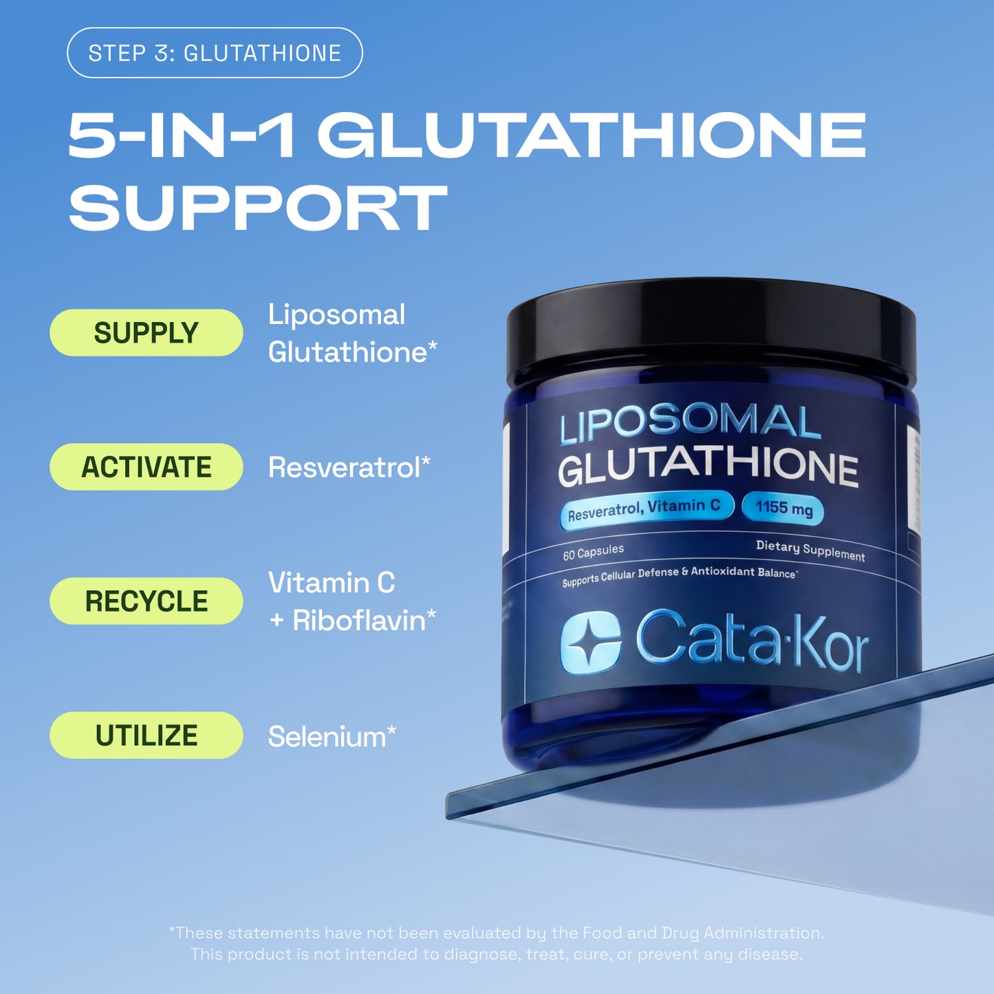 Cata-Kor Liposomal Glutathione 500 mg, NMN 1000 mg & Liposomal NAD+ Advanced 500 mg