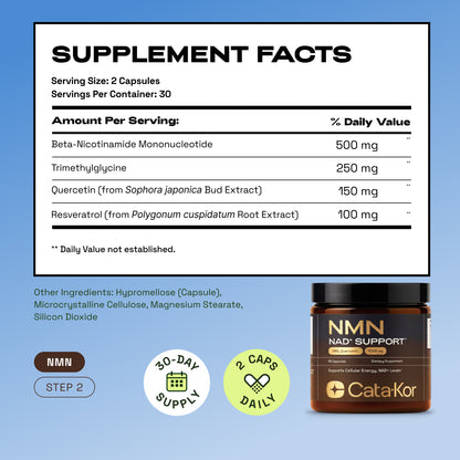 Cata-Kor Liposomal Glutathione 500 mg, NMN 1000 mg & Liposomal NAD+ Advanced 500 mg