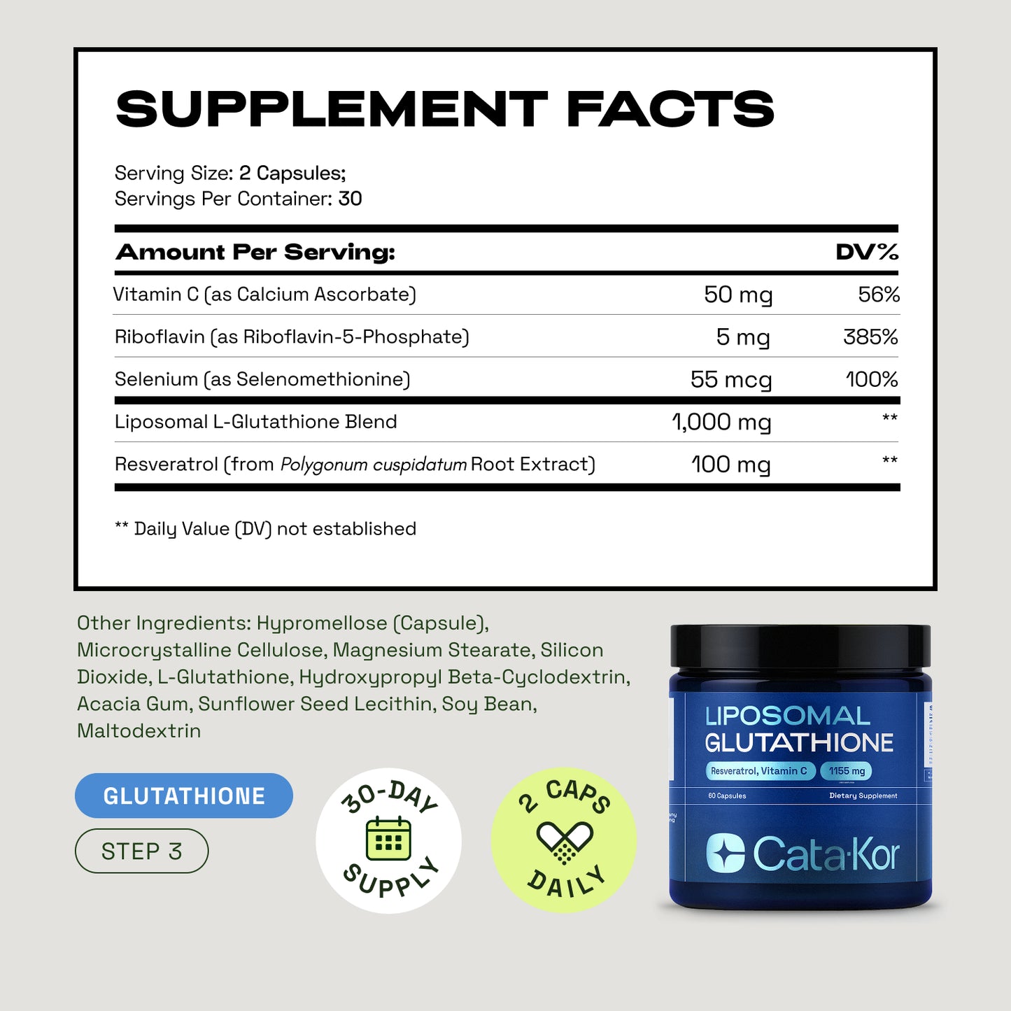 Cata-Kor Liposomal Glutathione 500 mg, NMN 1000 mg & Liposomal NAD+ Advanced 500 mg