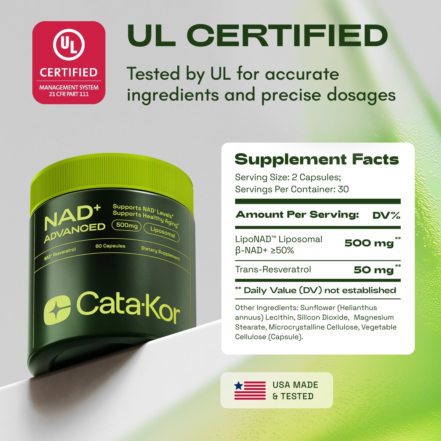 Cata-Kor NAD+ Advanced - NAD Supplement with Resveratrol - 60 Capsules