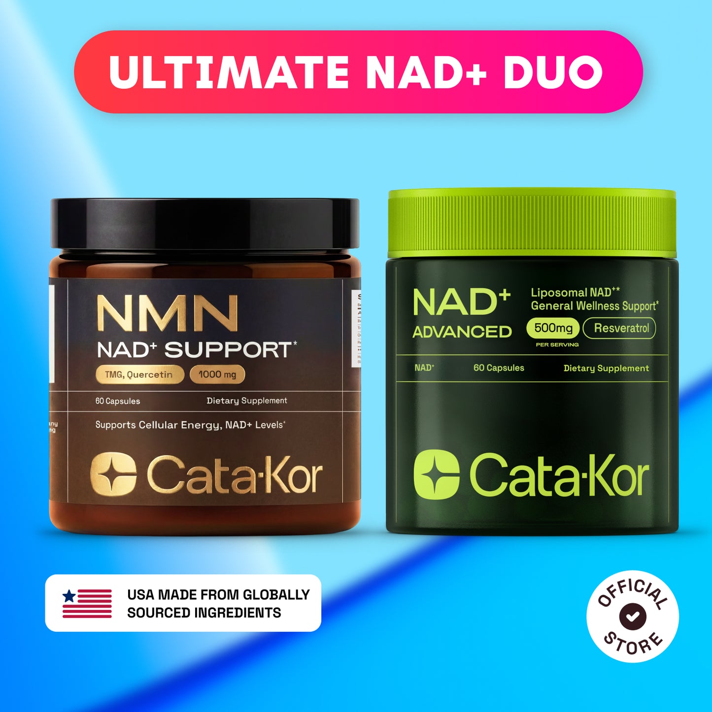 Cata-Kor DUO - Liposomal NAD Advanced 500 mg & NMN 1000 mg  with Resveratrol, TMG, MSM