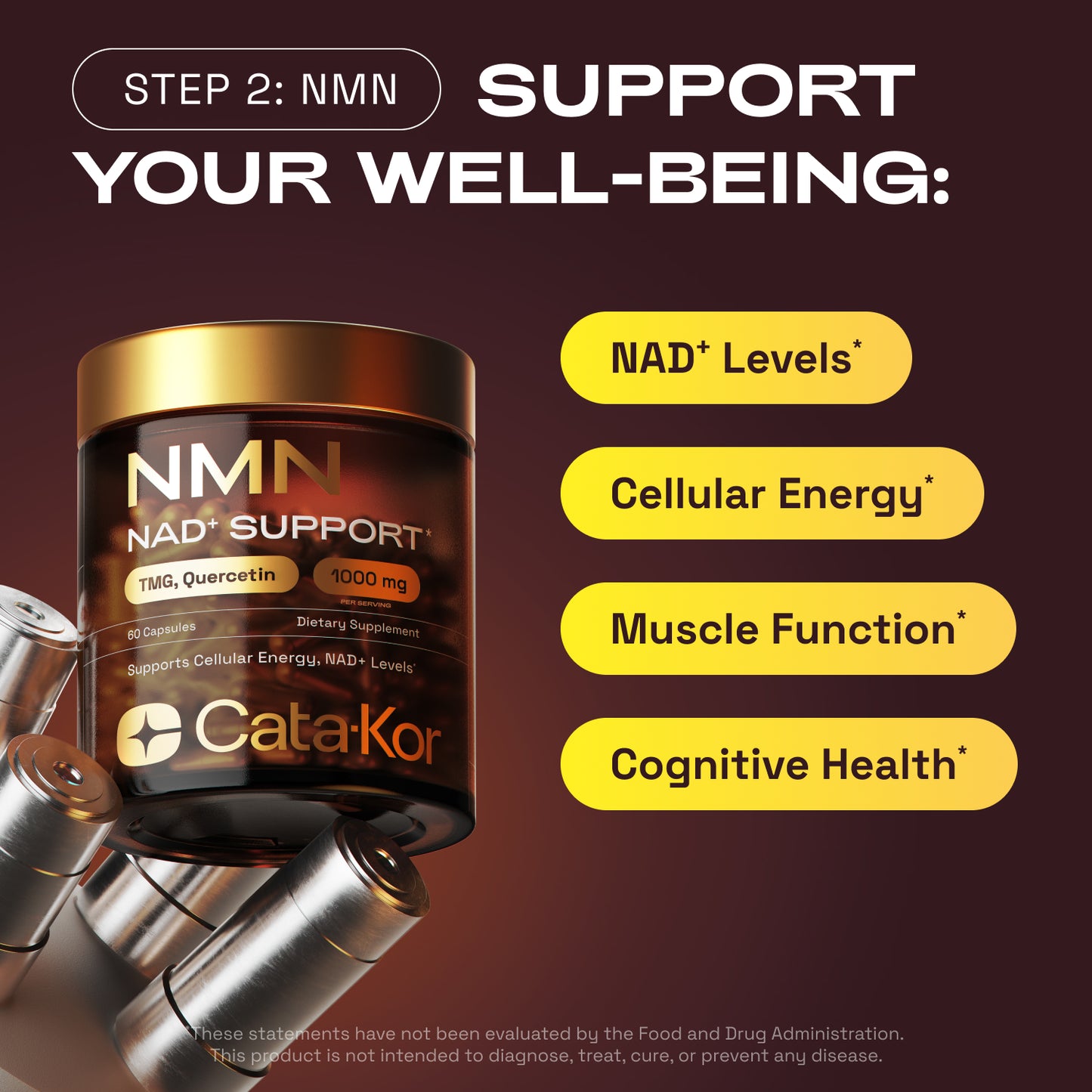 Cata-Kor Cellular Power Trio - NAD Advanced 500 mg, NMN 1000 mg, CA AKG 1000 mg - Resveratrol, TMG, MSM