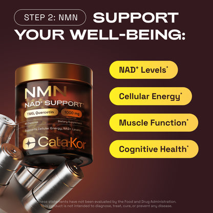 Cata-Kor Cellular Power Trio - NAD Advanced 500 mg, NMN 1000 mg, CA AKG 1000 mg - Resveratrol, TMG, MSM