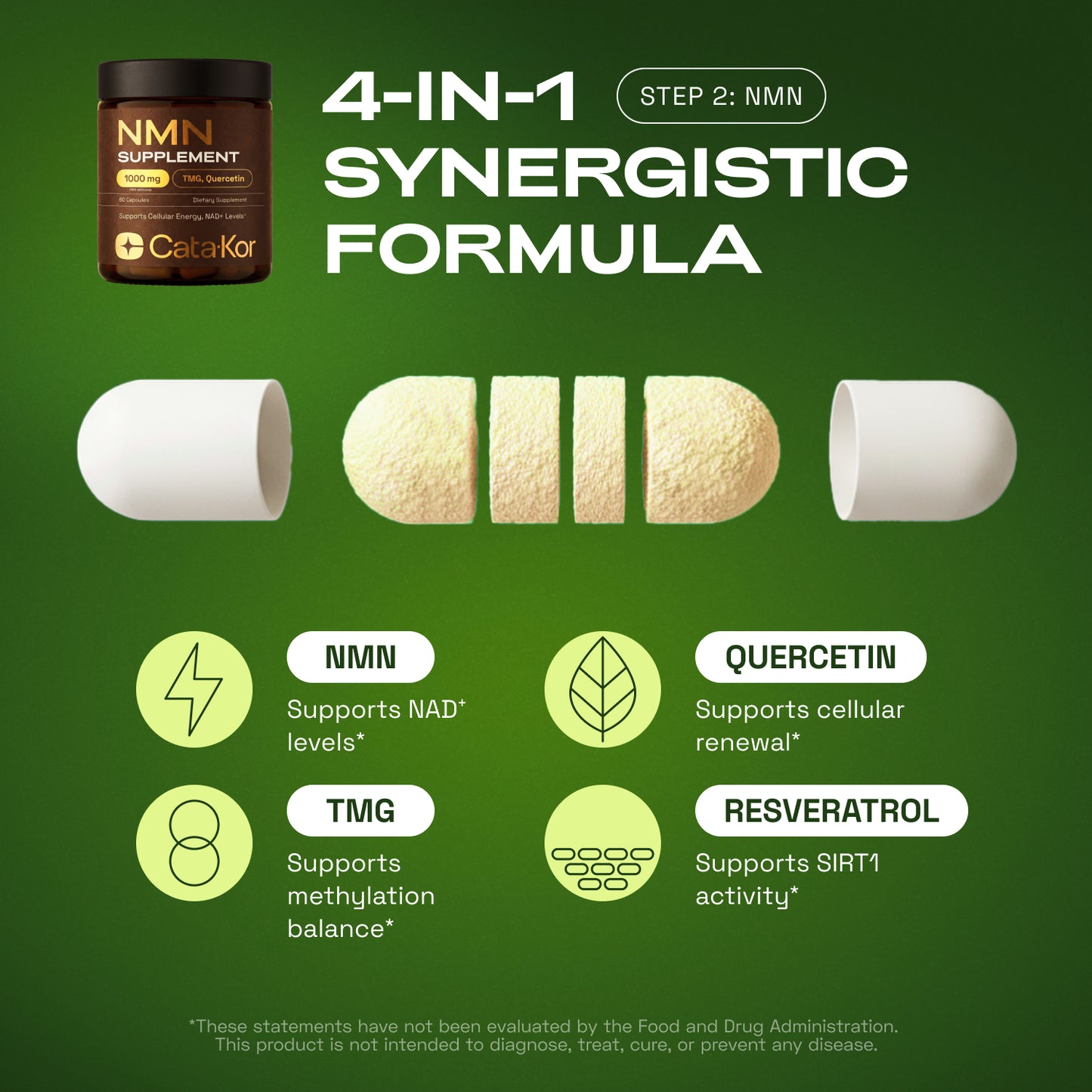 CEO's Bundle - Cata-Kor Liposomal Glutathione 500 mg, NMN 1000 mg, NAD+ Advanced 500 mg, CA AKG 1000 mg, Biotin, MSM, TMG, Hyaluronic Acid