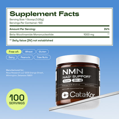 Cata-Kor NMN Supplement Powder 1000 mg - Pure NMN Powder 100 Servings 105g