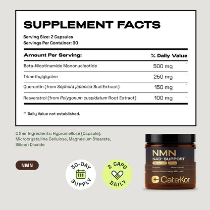 Cata-Kor DUO - Liposomal NAD Advanced 500 mg & NMN 1000 mg  with Resveratrol, TMG, MSM