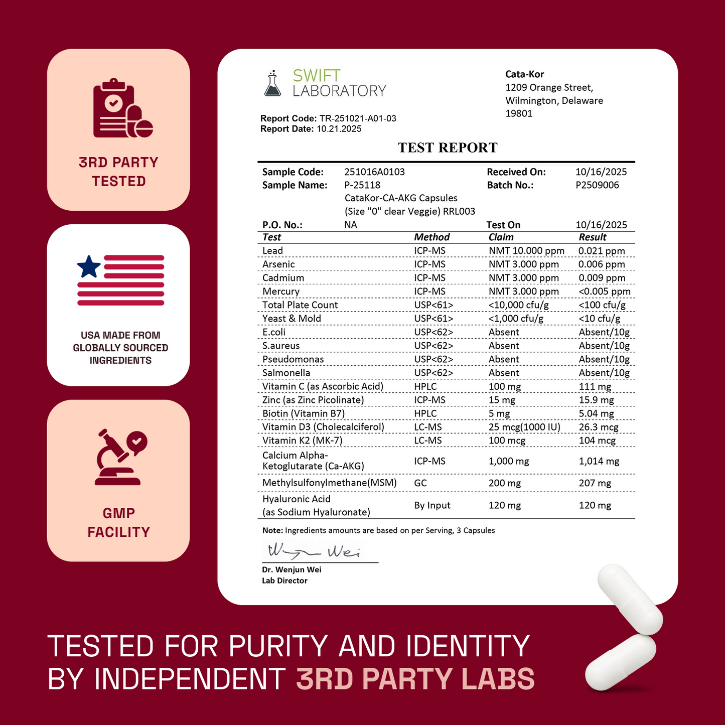 Cata-Kor Skin, Hair & Nails Supplement – Ca AKG, MSM, Hyaluronic Acid, Biotin