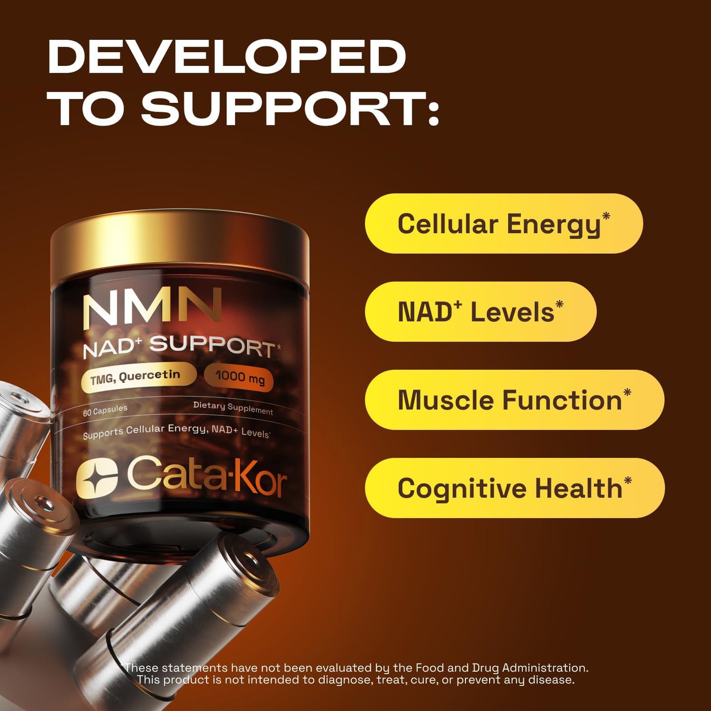 Cata-Kor NMN Supplement, Quercetin, TMG, Resveratrol – Supports Cellular Energy & NAD+ Levels