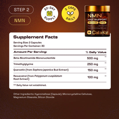 Cata-Kor Cellular Power Trio - NAD Advanced 500 mg, NMN 1000 mg, CA AKG 1000 mg - Resveratrol, TMG, MSM
