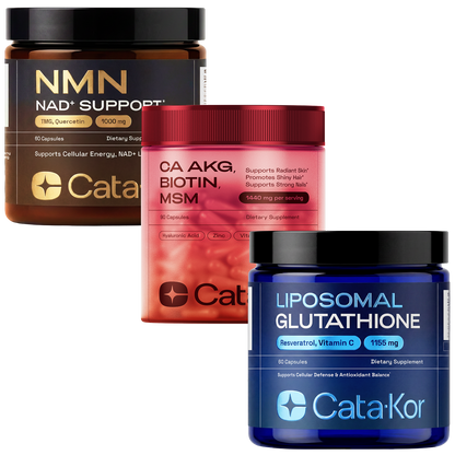 Cata-Kor Ultimate Longevity - NMN 1000 mg, Liposomal Glutathione 500 mg, CA AKG, Biotin, Hyaluronic Acid, MSM, Vitamin C