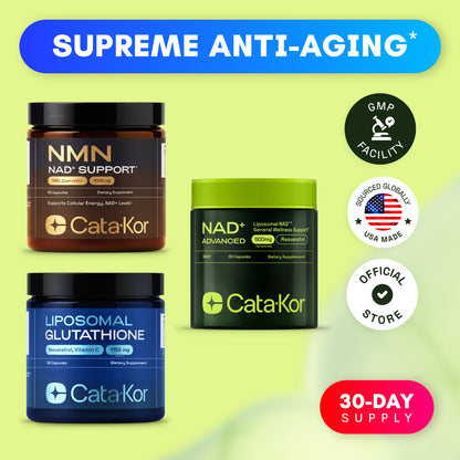 Cata-Kor Liposomal Glutathione 500 mg, NMN 1000 mg & Liposomal NAD+ Advanced 500 mg