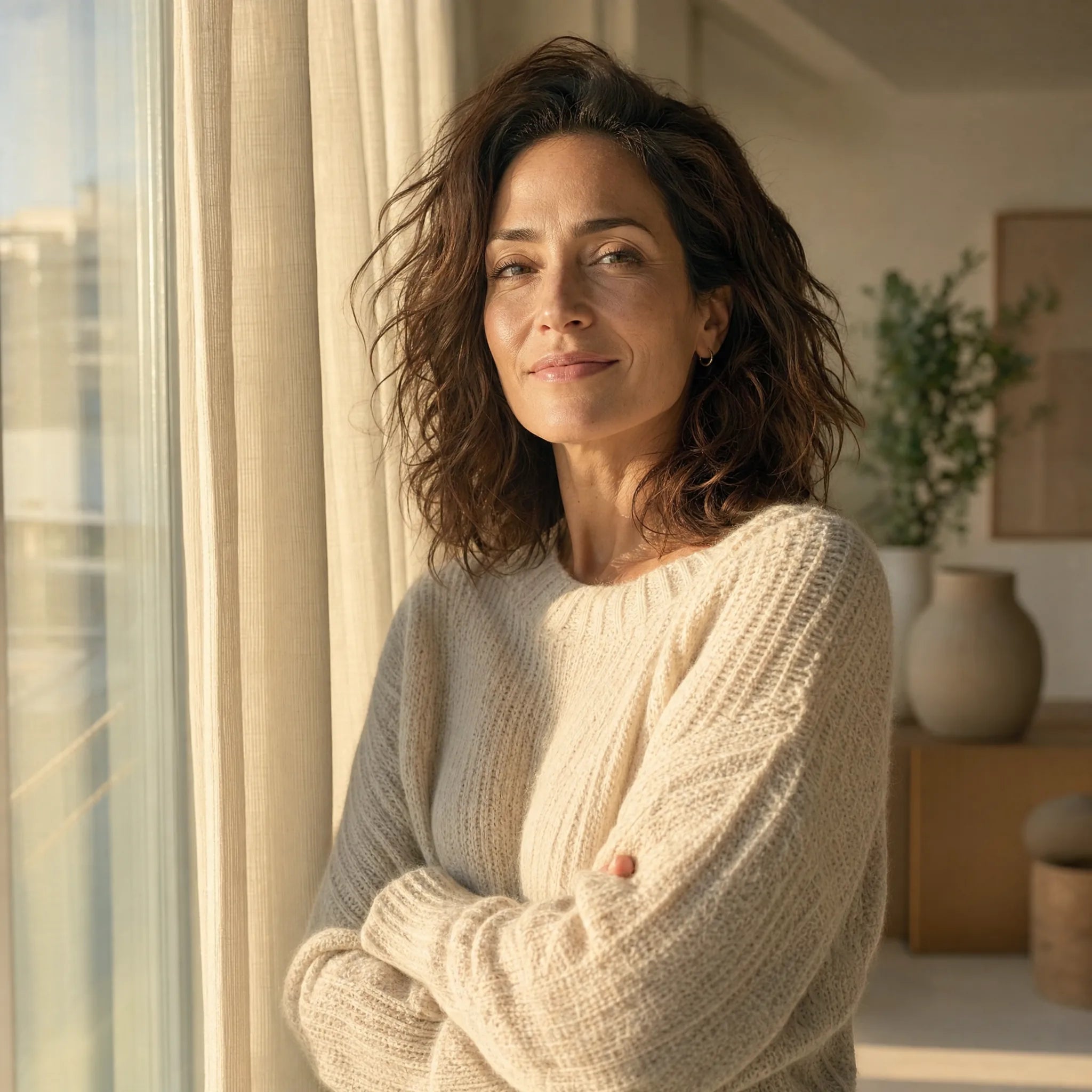 Woman in soft morning light, renewed and present