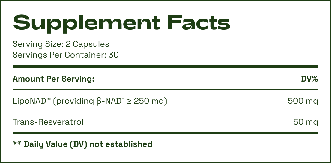 Liposomal NAD⁺ supplement facts